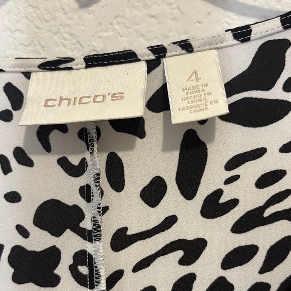 Chico's size 4 Black and White semi sheer Animal Print poncho Blouse - Picture 2 of 7